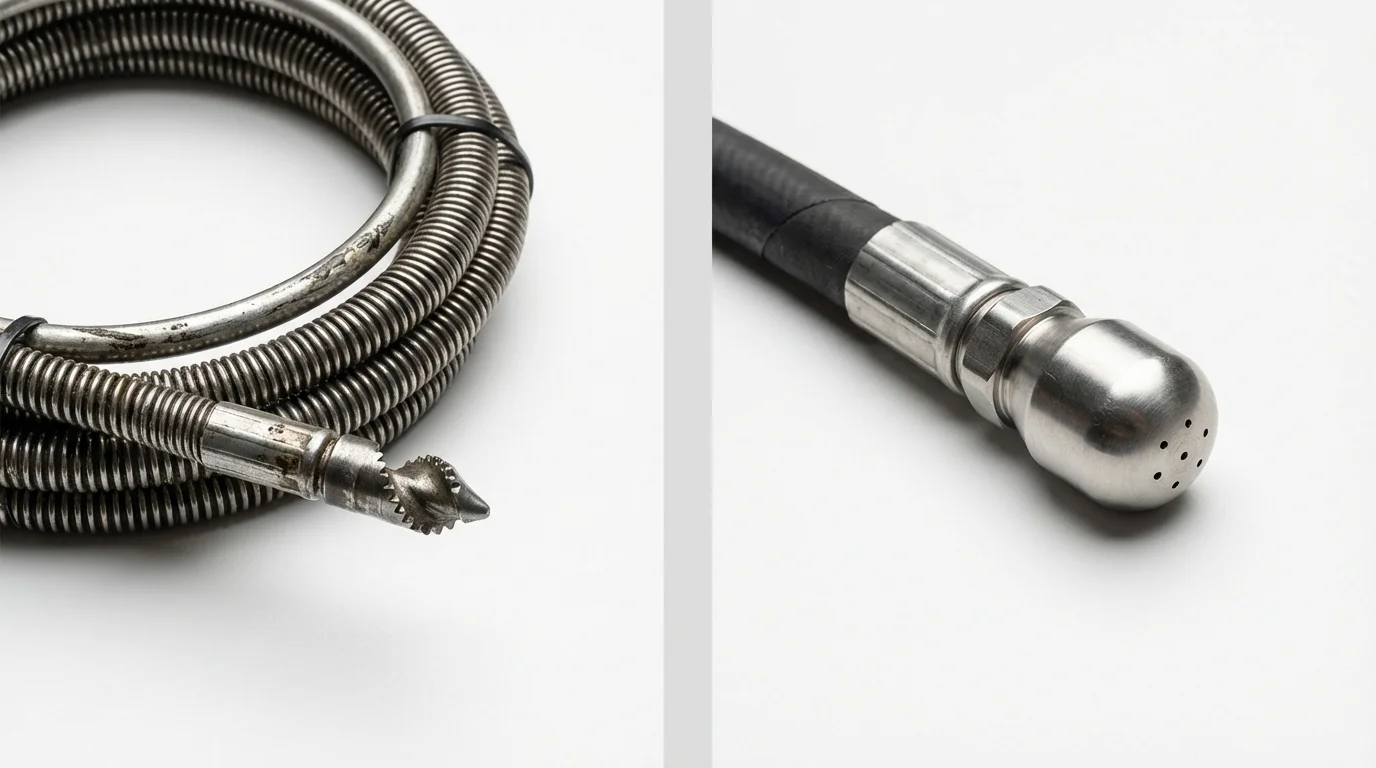 Drain snake cable and hydro jetting nozzle used for drain cleaning in Albert Lea, MN