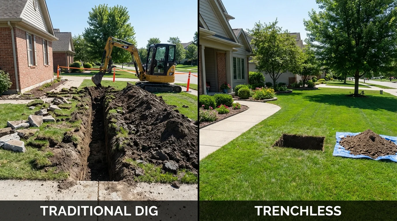 Trenchless sewer repair with minimal yard damage versus traditional excavation in Albert Lea, MN